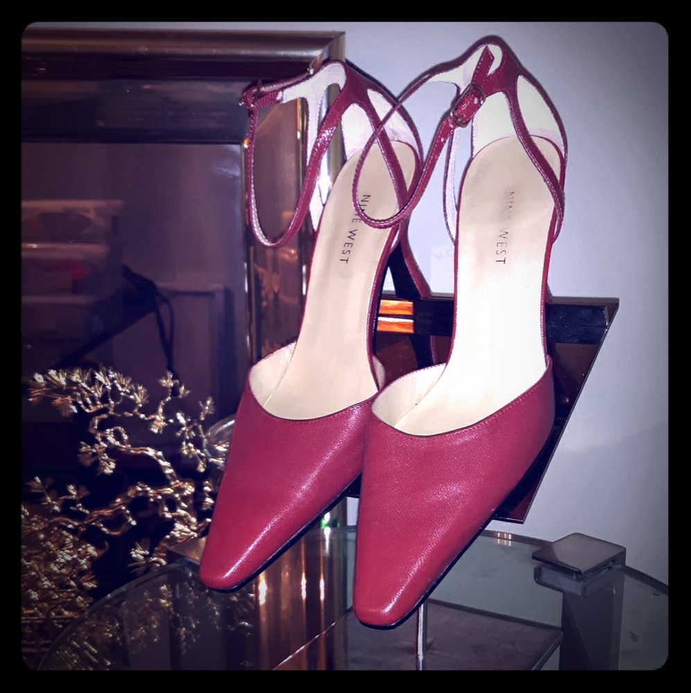 Nine WEST Red Ankle Strap Heels